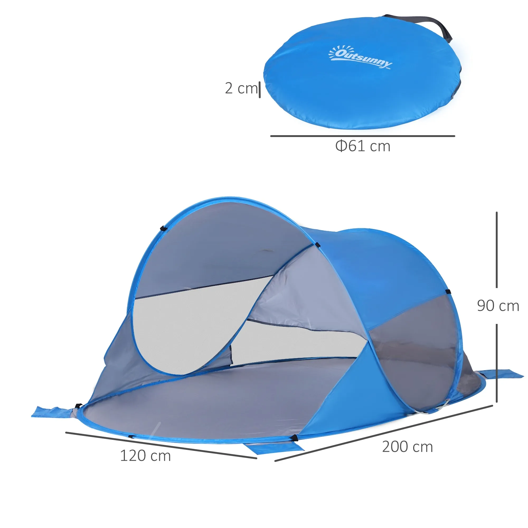 1-2 Person Pop up Tent Beach Tent Hiking UV 30  Protection Patio Sun Shelter Portable Automatic - Blue