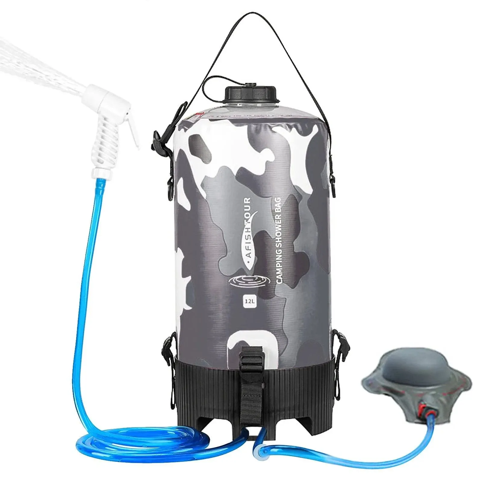 12L Portable Camping Shower Bag Water Bags with Foot Pump and Shower Head Hose for Outdoor Camping Hiking Survival Equipment