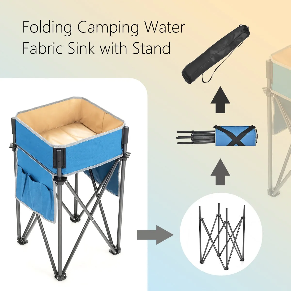 2 Pieces Folding Camping Tables with Large Capacity Storage Sink and Anti-skid Feet