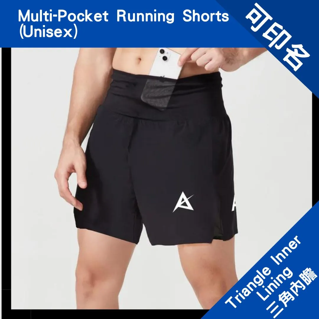 AKIV Multi-Pocket Running Shorts Unisex | Triangular inner | Black