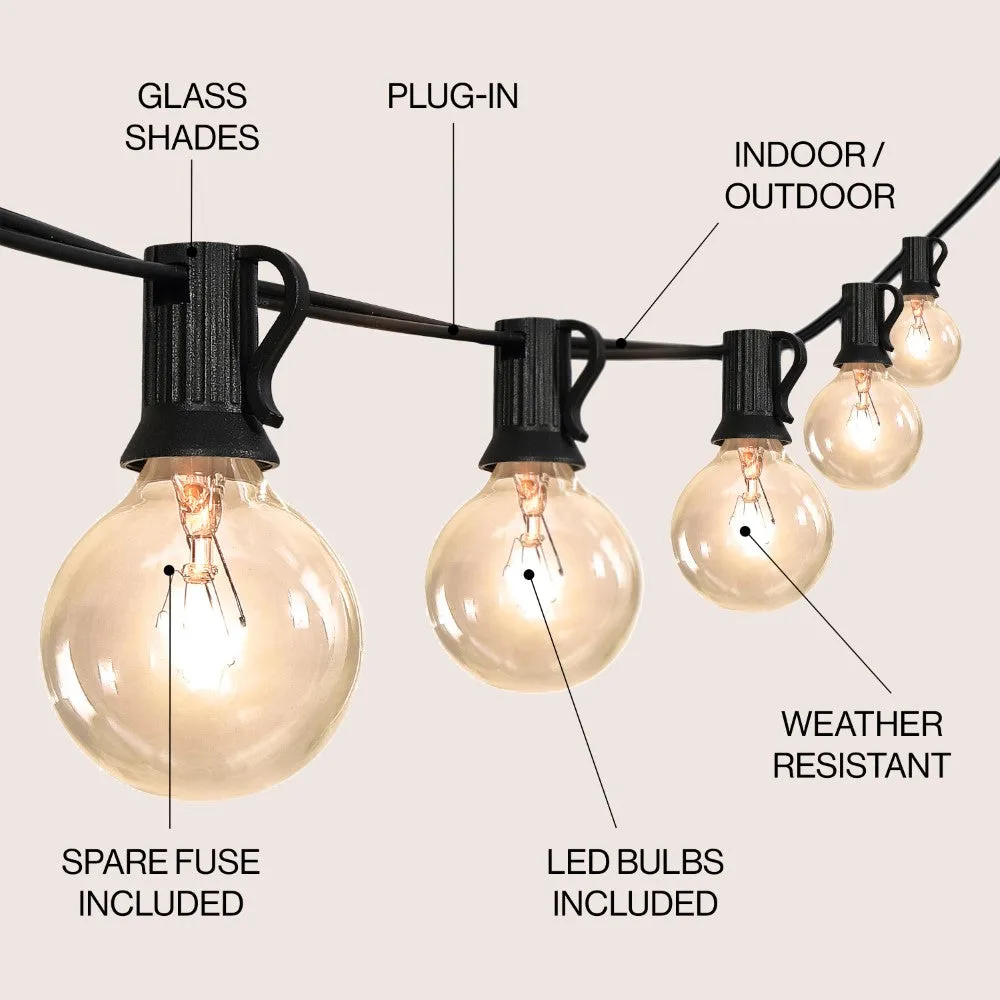 Brit 25-Light Indoor/Outdoor 25 ft. Contemporary Rustic Incandescent G40 Bistro Globe Bulb String Lights, Black