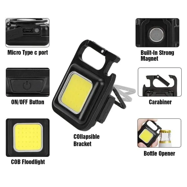 Cob USB Rechargeable Keychain Work Light, Waterproof, Strong Magnet,