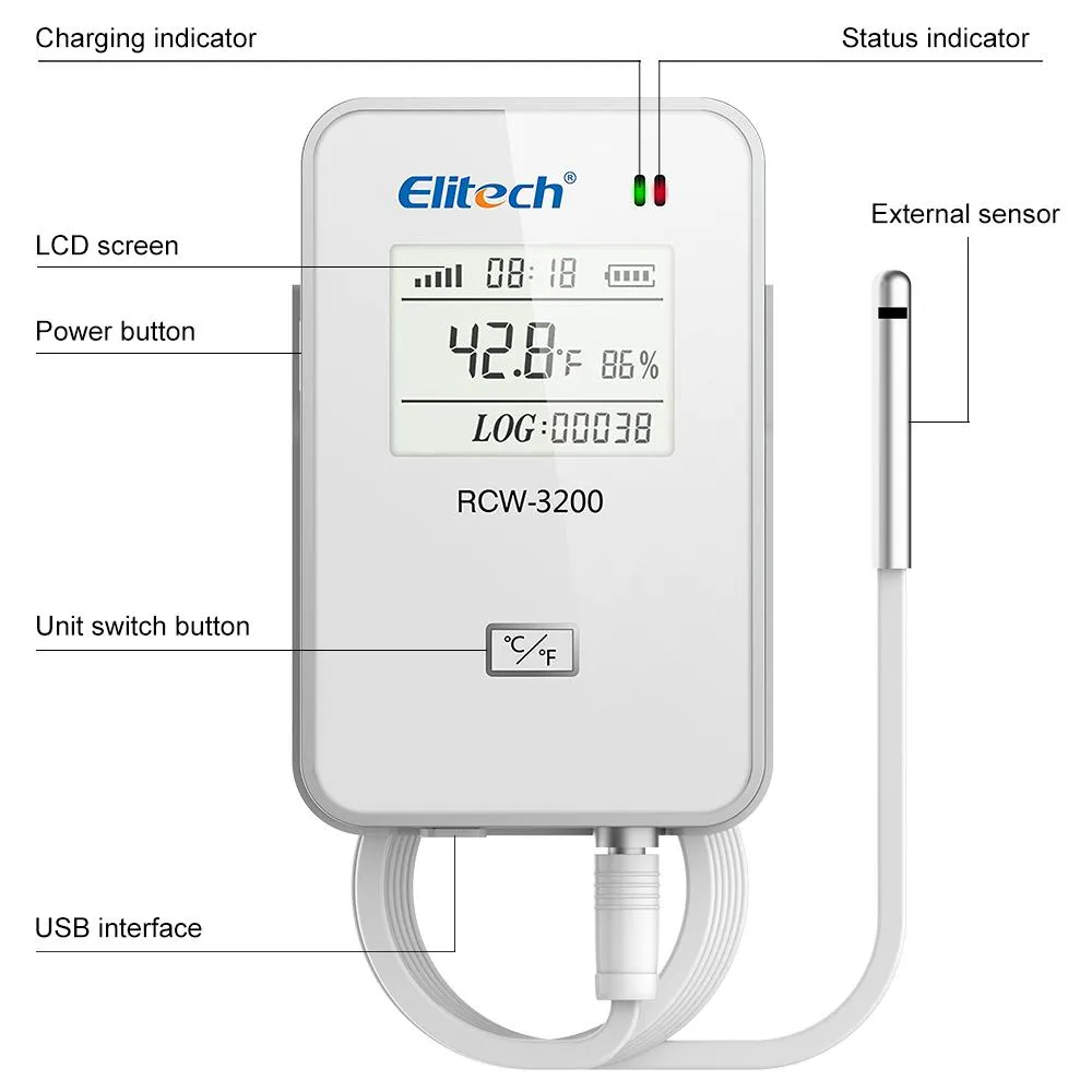 Elitech RCW-3000 & RCW-3200 WiFi 4G Wireless Temperature Humidity Data Logger and Transceiver Monitor System with Cloud and Mobile App