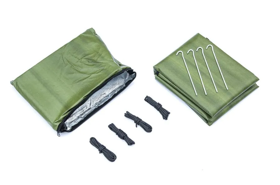 Green Double-Sided Thermal Reflective Tarp Kit, 60" x 82", Pegs and Paracords Included