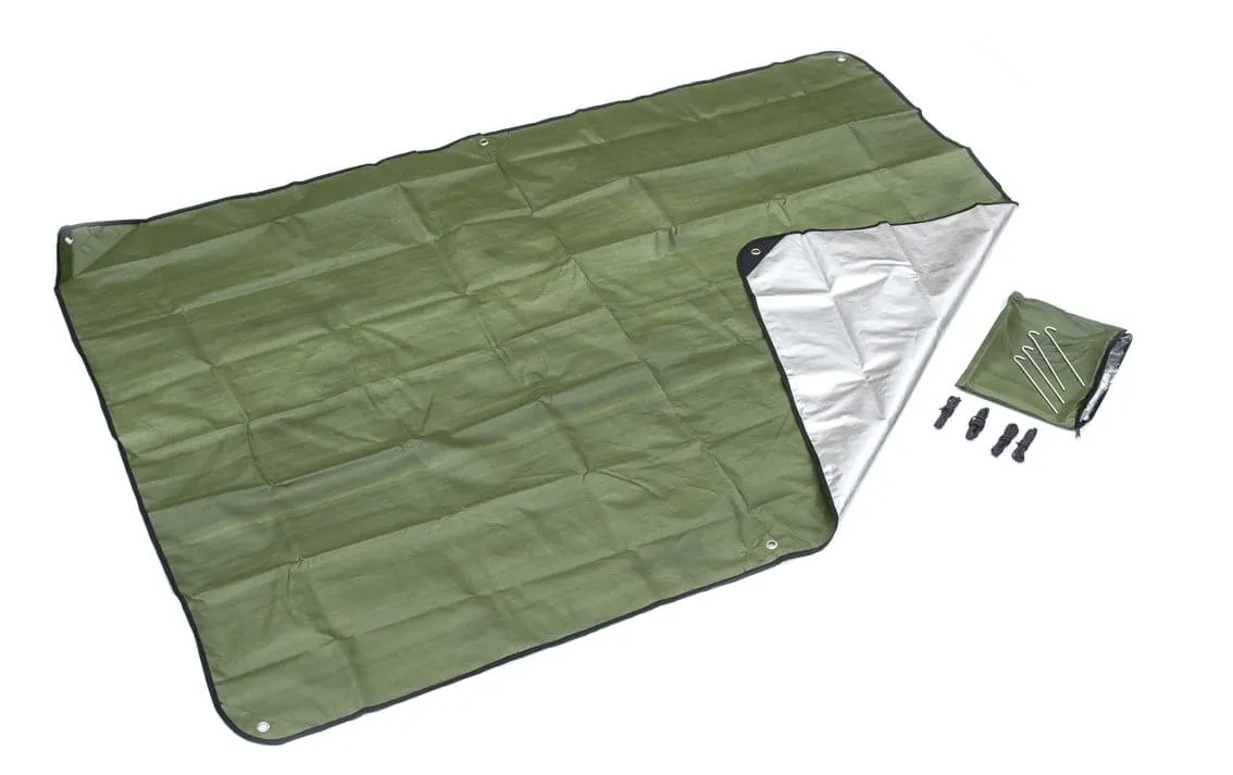 Green Double-Sided Thermal Reflective Tarp Kit, 60" x 82", Pegs and Paracords Included