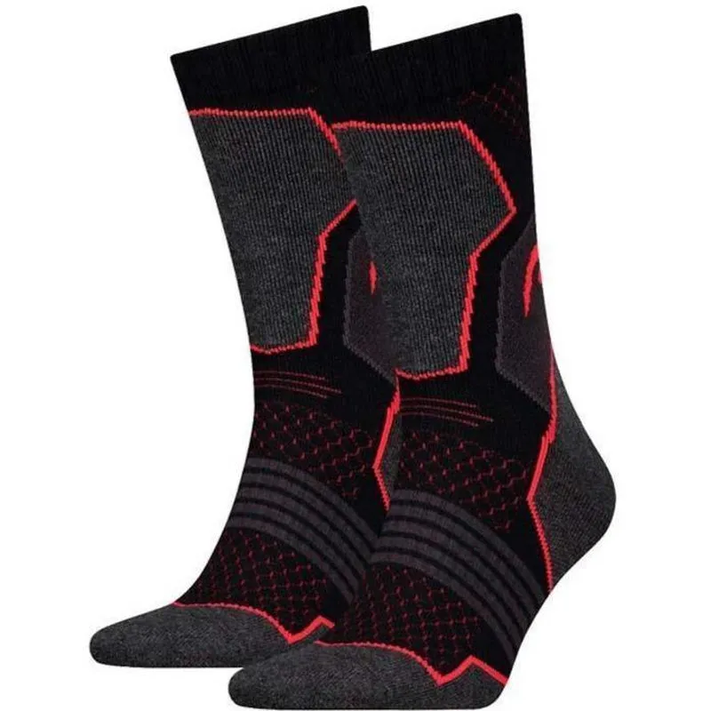 Head Hiking Crew Unisex Socks  Black/Red- 2 Pack