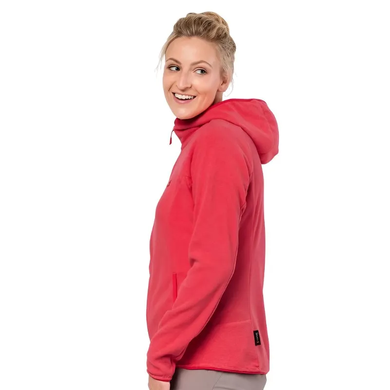 Jack Wolfskin Women's Arco Hooded Fleece - Tulip Red Stripes - SIZE LARGE