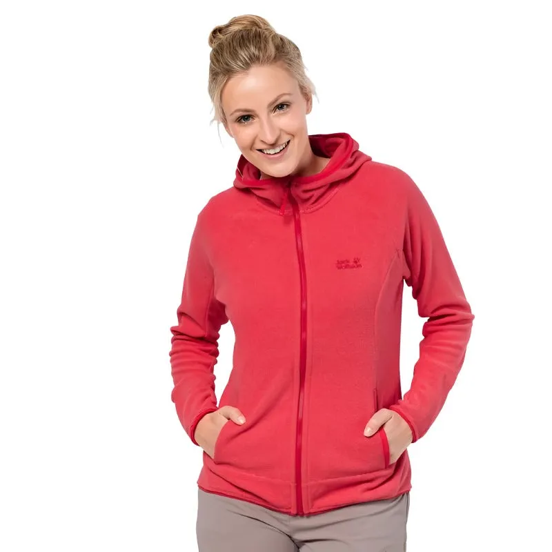 Jack Wolfskin Women's Arco Hooded Fleece - Tulip Red Stripes - SIZE LARGE