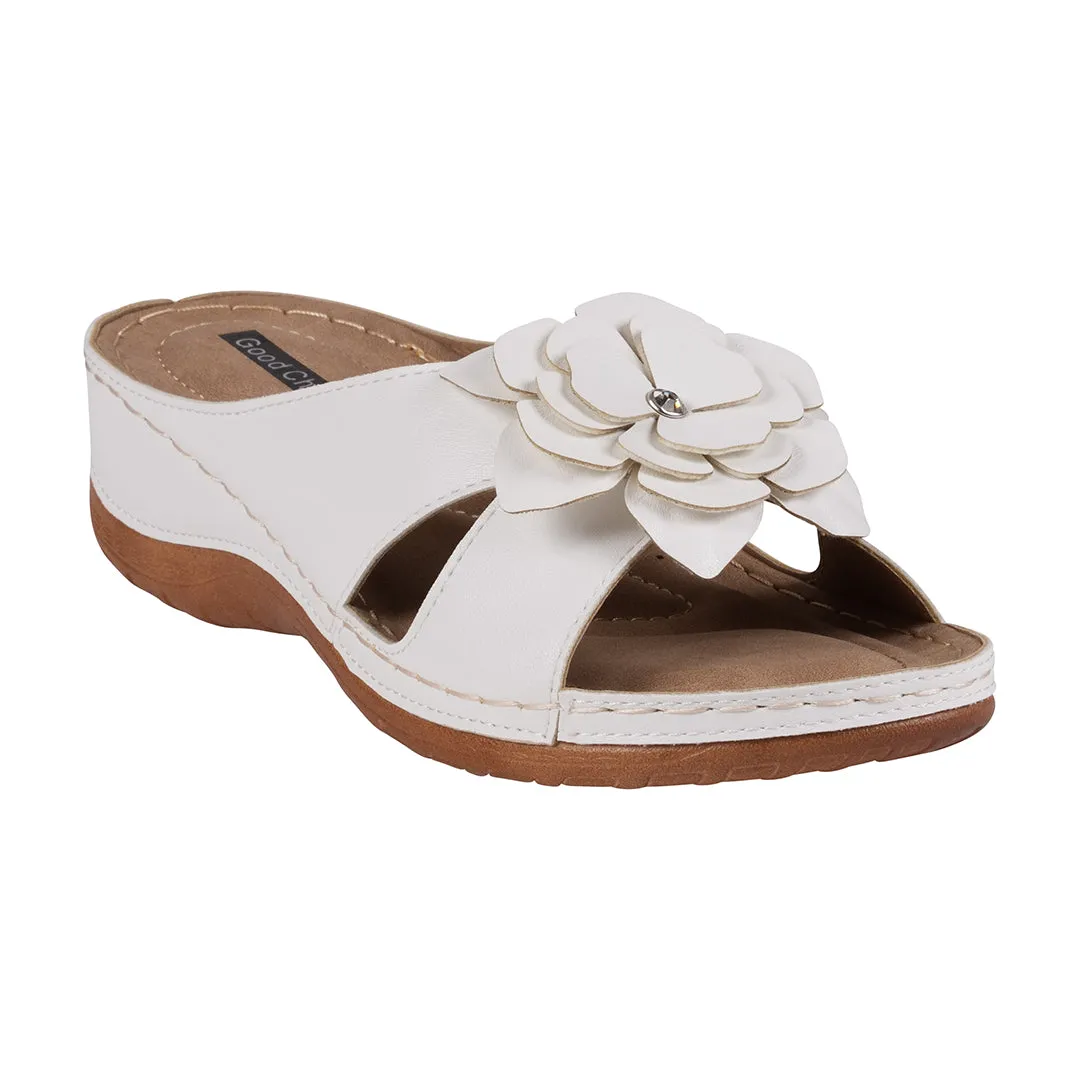 Joy White Flower Comfort Flat Sandals