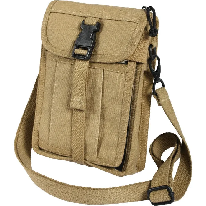 Khaki - Tactical Canvas Travel Portfolio Shoulder Bag