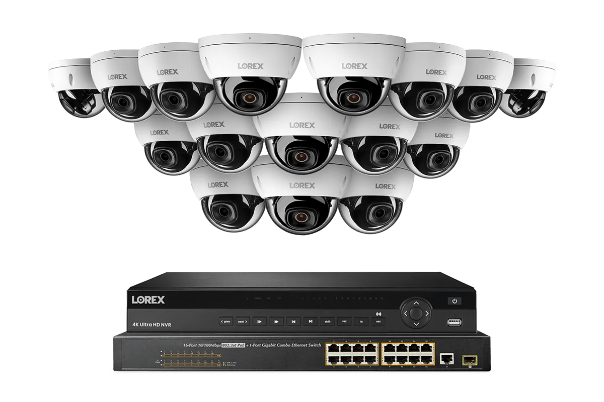 Lorex Elite Series 4K 32 Camera Capable 8TB Wired NVR System with 8MP (4K) A10 IP Dome Cameras