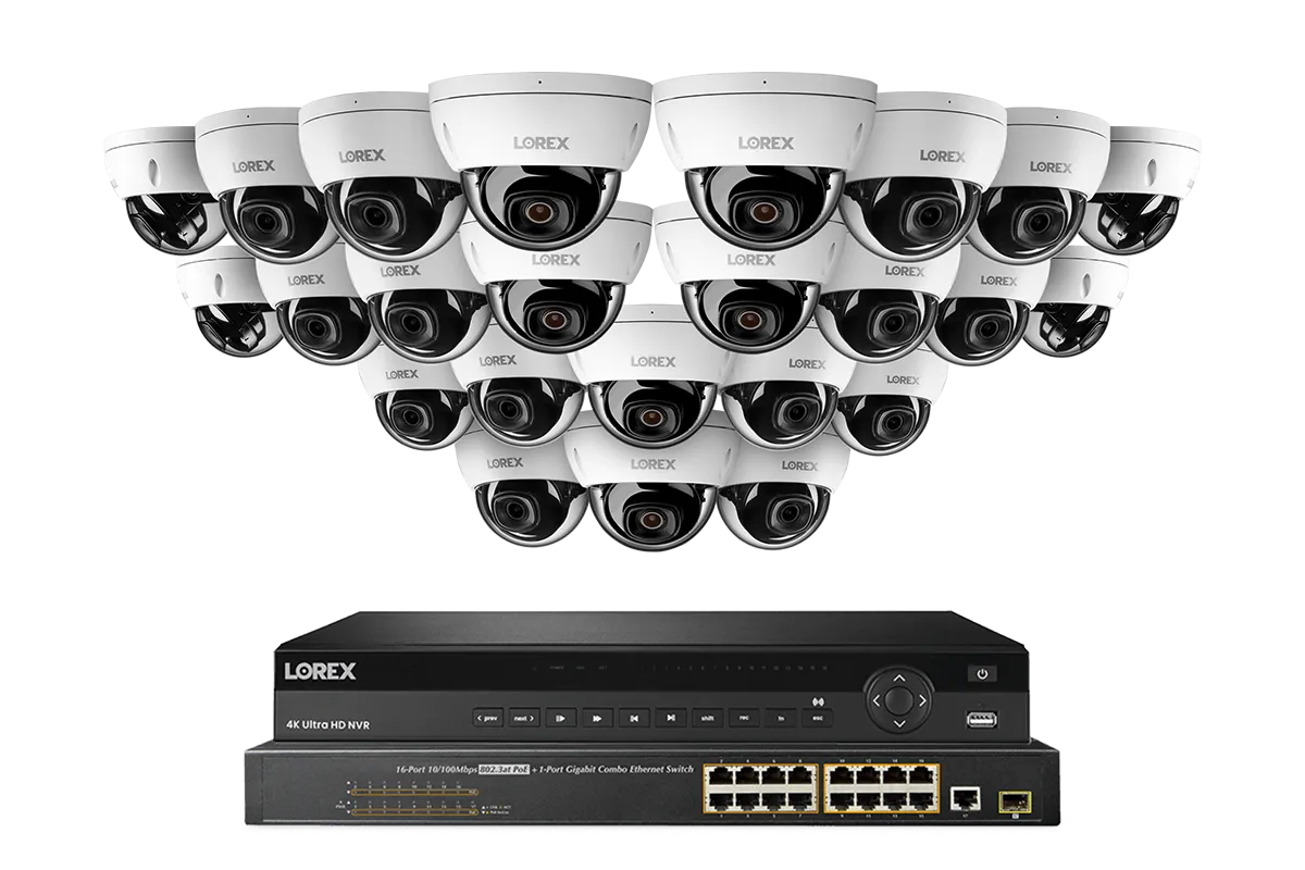 Lorex Elite Series 4K 32 Camera Capable 8TB Wired NVR System with 8MP (4K) A10 IP Dome Cameras