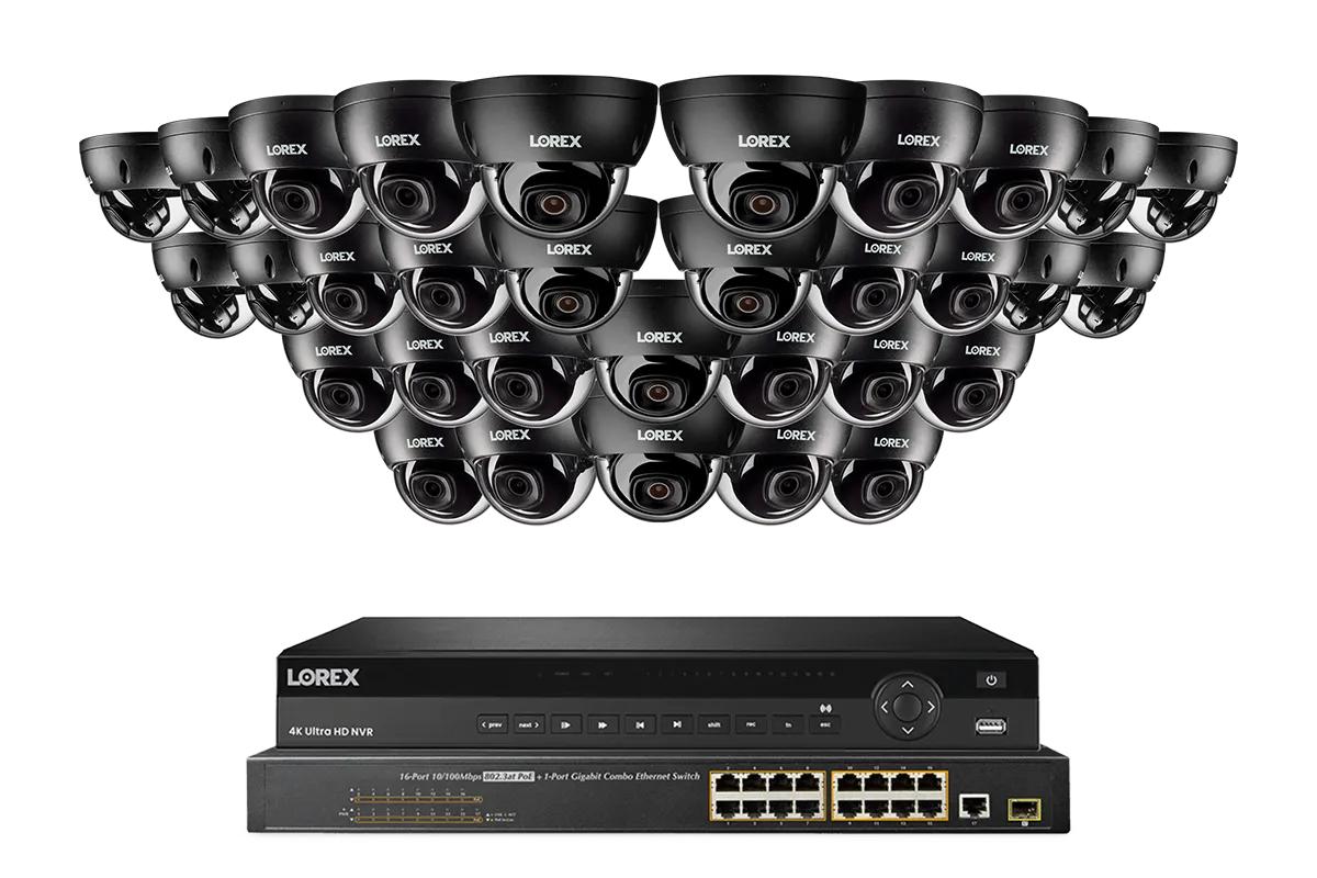 Lorex Elite Series 4K 32 Camera Capable 8TB Wired NVR System with 8MP (4K) A10 IP Dome Cameras