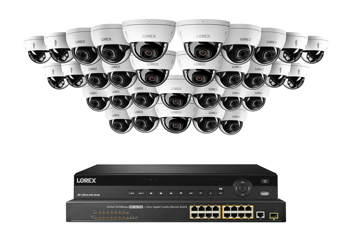 Lorex Elite Series 4K 32 Camera Capable 8TB Wired NVR System with 8MP (4K) A10 IP Dome Cameras