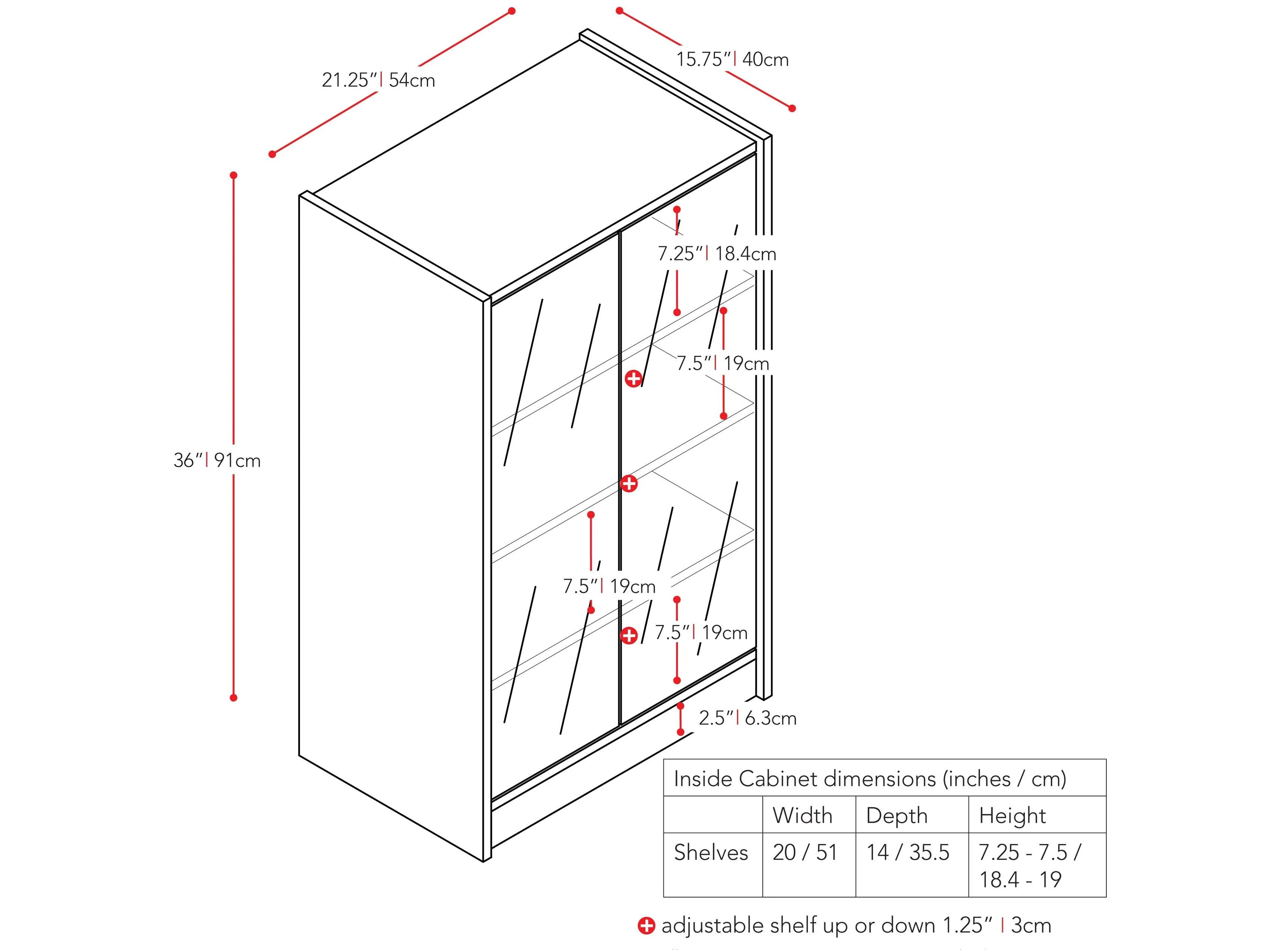 Media Storage Cabinet with Doors, 21"