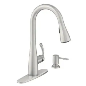 Moen Essie Single-Handle Pull-Down Sprayer Kitchen Faucet with Soap Dispenser in Spot Resist Stainless