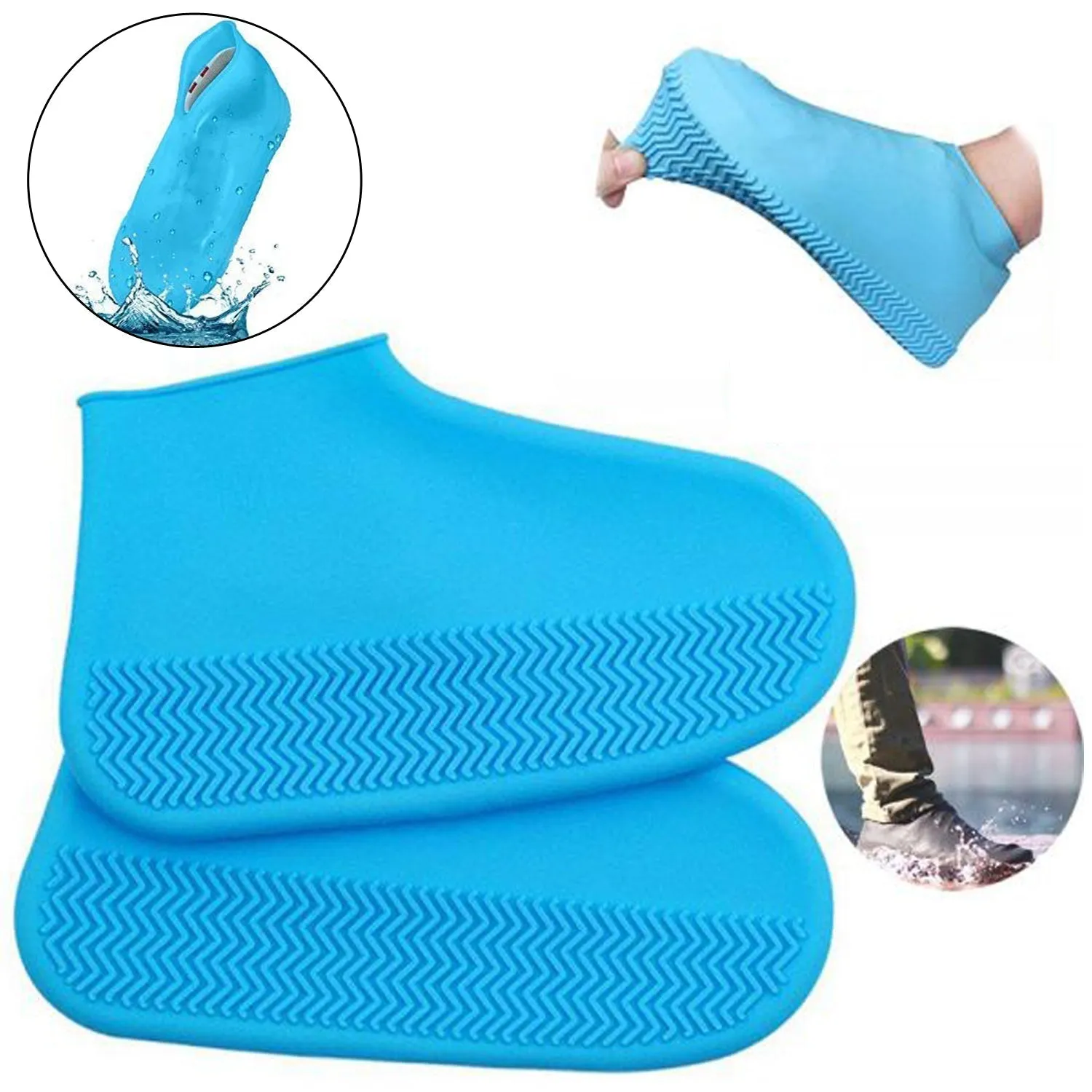 Non-Slip Silicone Rain Reusable Anti skid Waterproof Fordable Boot Shoe Cover (Mix Color)