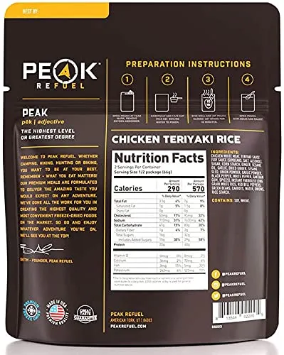 Peak Refuel Freeze-Dried Chicken Teriyaki Rice Pouch - 2 Servings