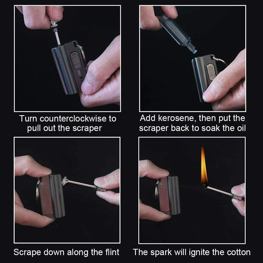 Permanent Match Lighter,Waterproof Multifunction Metal Keychain EDC Fire Starter