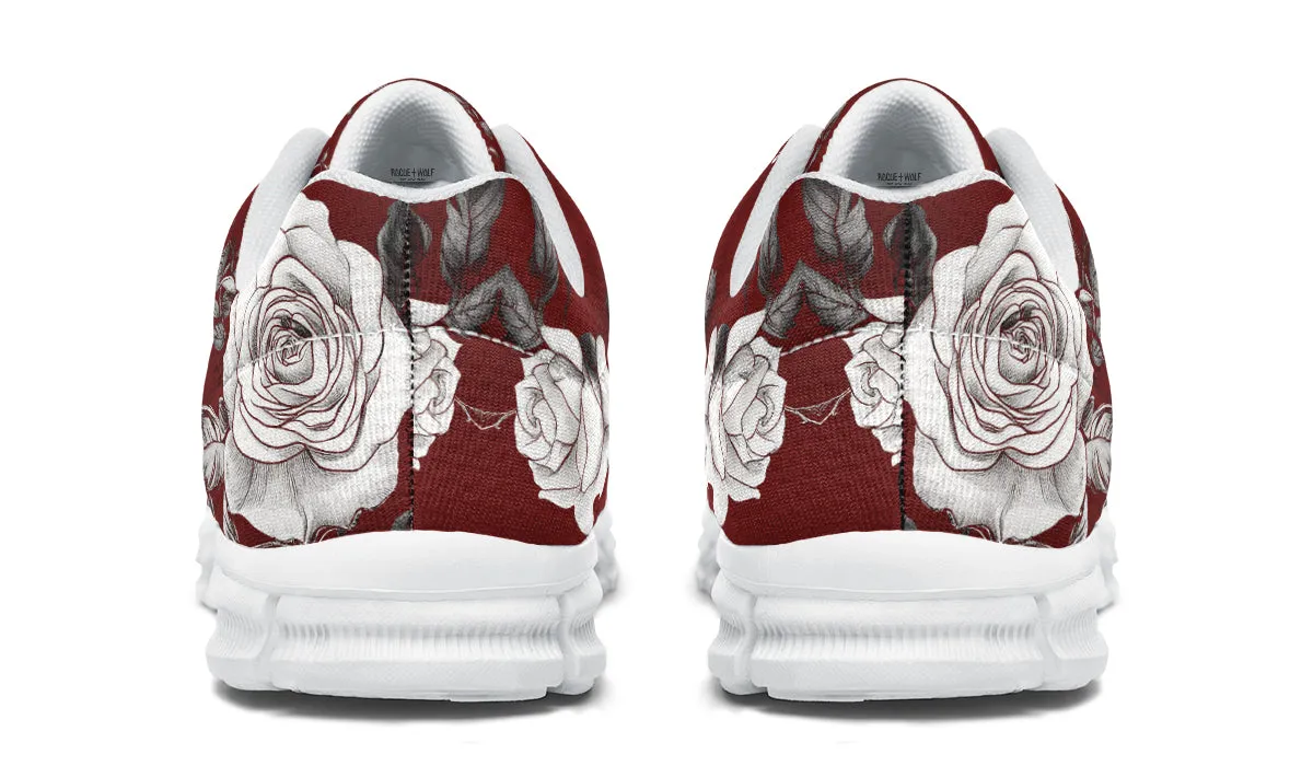 Red Rose Romance Athletic Sneakers - Light Breathable and Comfortable Sports Shoes with Anti-Slip Soles