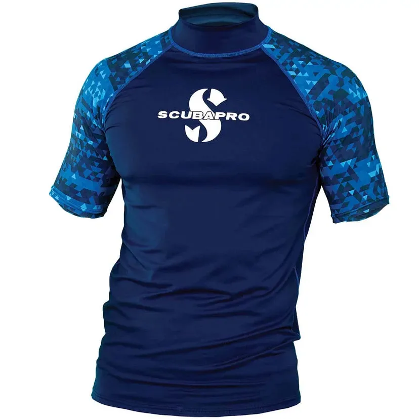 ScubaPro Aegean Rash Guard Mens, Short Sleeve (UPF50)- Blue