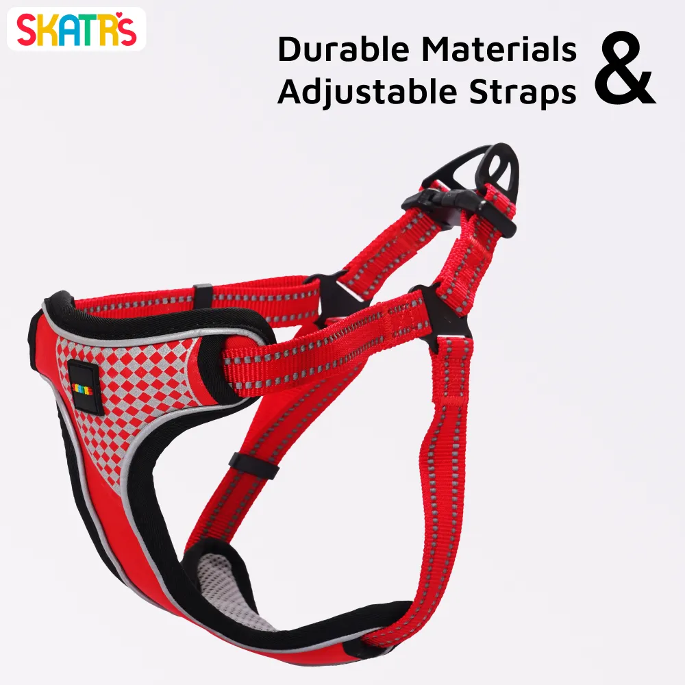 Skatrs Adventure in Style & Comfort Fiery Padded Harness for Dogs (Red)