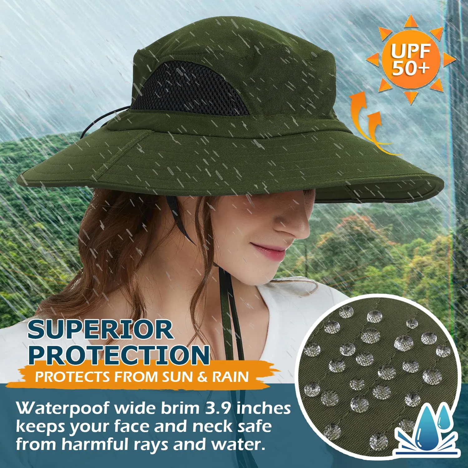 Waterproof Wide Brim Bucket Hat Foldable Sun Hat