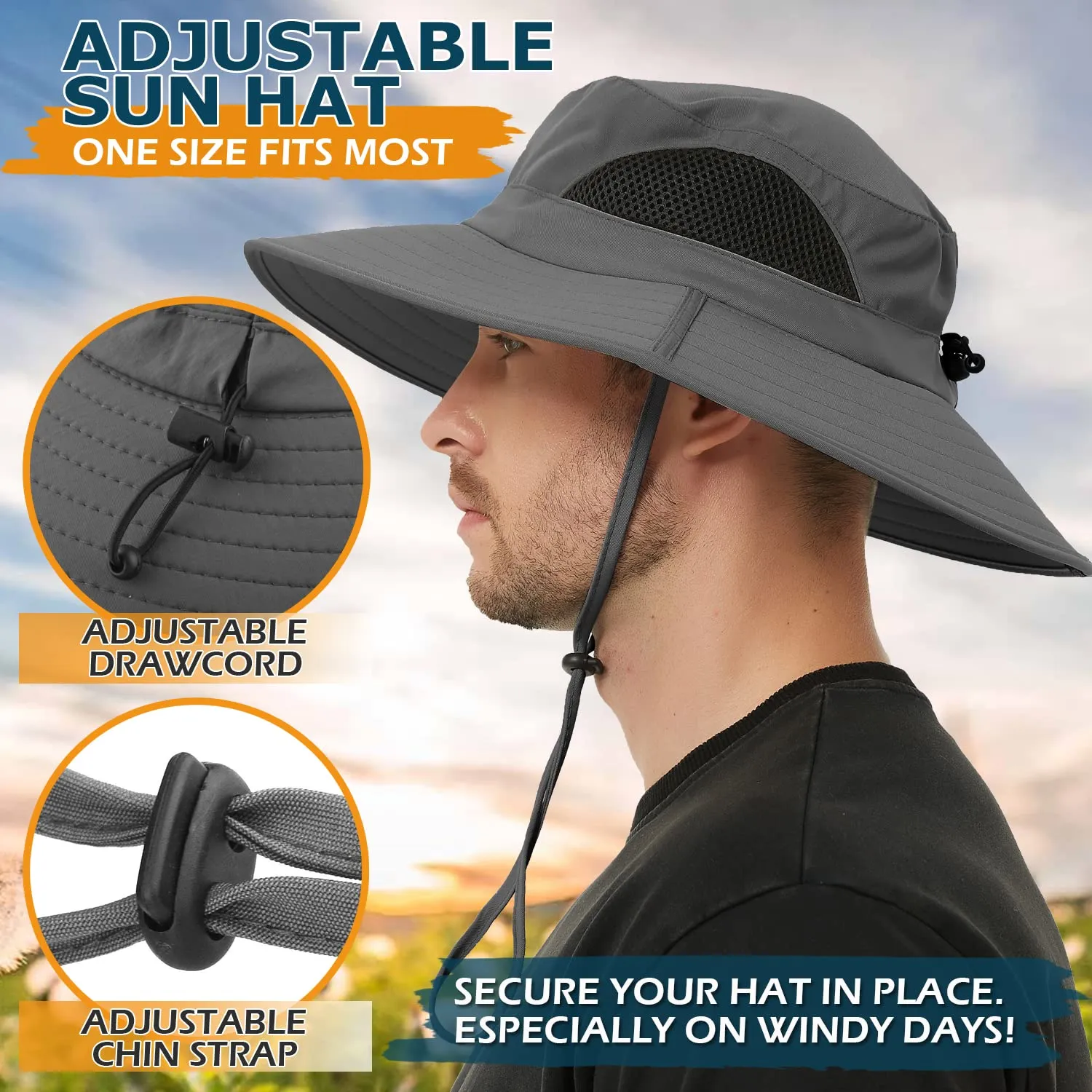 Waterproof Wide Brim Bucket Hat Foldable Sun Hat